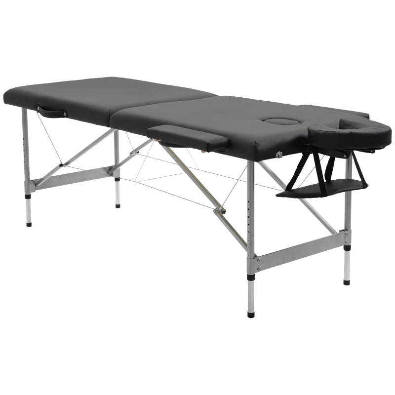 HOMCOM Camilla de Masaje Plegable con Altura Ajustable en 7 Posiciones Reposacabezas y Apoyabrazos 186x71x62-83 cm Negro
