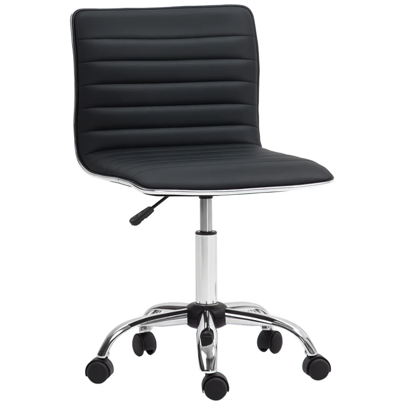 HOMCOM Scaun Ergonomic de Birou din Piele Ecologică cu Înălțime Reglabilă, Șezut Rotativ și 5 Rotile, 48x52x90 cm, Negru