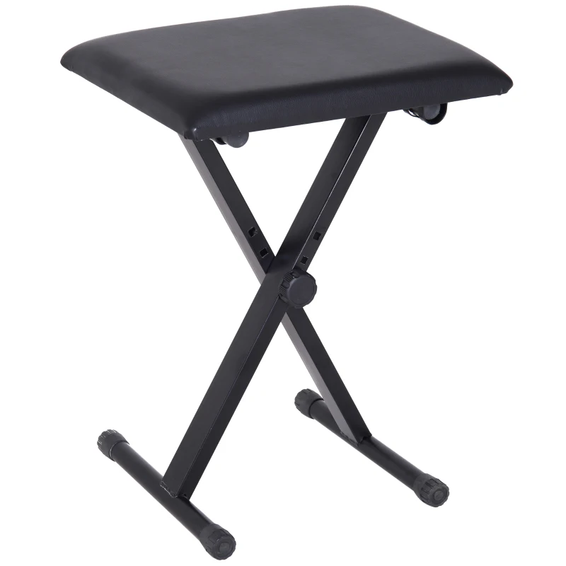 HOMCOM Taburete Banqueta para Teclado Plegable Banco de Piano 3 Niveles Ajustables Patas en X Asiento Acolchado 39x29x45-51cm