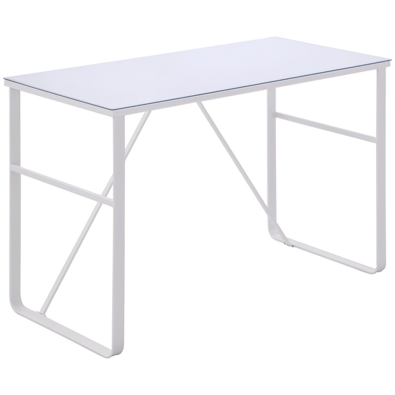 HOMCOM Scrivania da Camera per Computer, PC, Ufficio, Scrivania Moderna in Metallo Bianco e Vetro Temperato 120x60x74.5cm