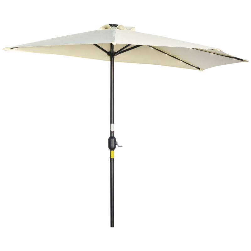 Outsunny Sombrilla de Jardín con 24 Luces LED Solar 270x135x240 cm Parasol Semicircular con Manivela para Balcón Terraza Beige