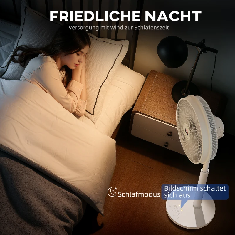 HOMCOM, Ventilator de podea cu efect de aer condiționat, 3 moduri de funcționare, afișaj LED, oscilație, plastic, alb