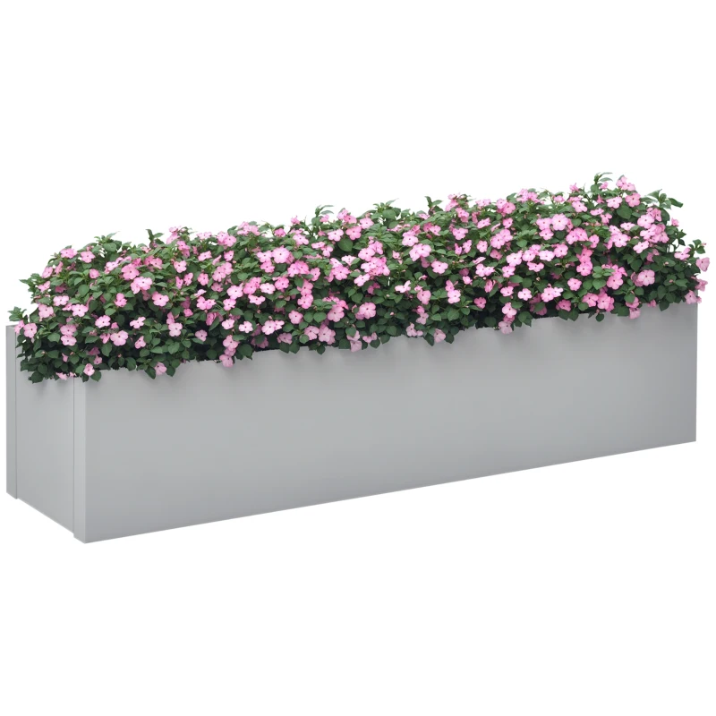 Outsunny Pflanzkübel, lackierter Stahl, wetterbeständig, 91 cm x 22 cm x 22 cm, Grau
