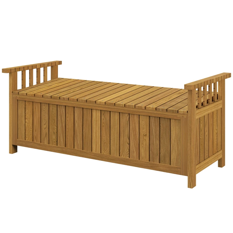 Outsunny Banca de grădină pentru 2 persoane din lemn, cu depozitare de 186L, banca de exterior cu brațe, 128,5 x 56 x 53,5 cm, maro