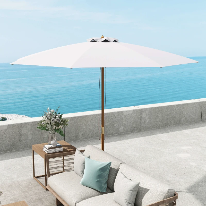 Outsunny Parasol de jardin extérieur parasol droit double toit en bois polyester haute densité protection solaire Ø 3 x 2,5 m blanc