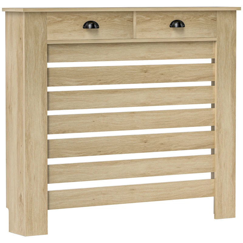 HOMCOM Copri-radiatore cache radiatore griglia a listelli orizzontali con 2 cassetti in legno 111l x 19P x 95,5H cm rovere