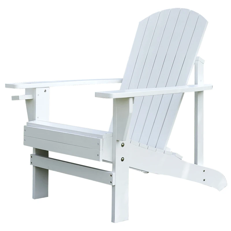 Outsunny Adirondack Gartenstuhl mit Becherhalter Gartenliege Balkonstuhl Tannenholz Weiß 97 x 72,5 x 93 cm