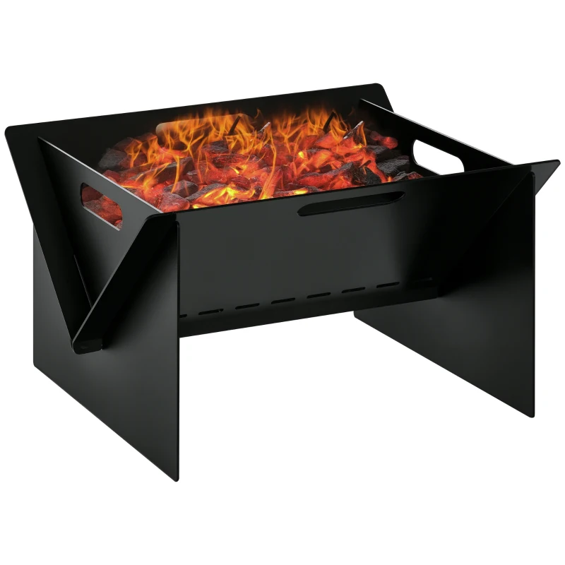 Outsunny Braciere da Giardino in Acciaio Quadrato con Maniglie, 50x45x30cm, Nero
