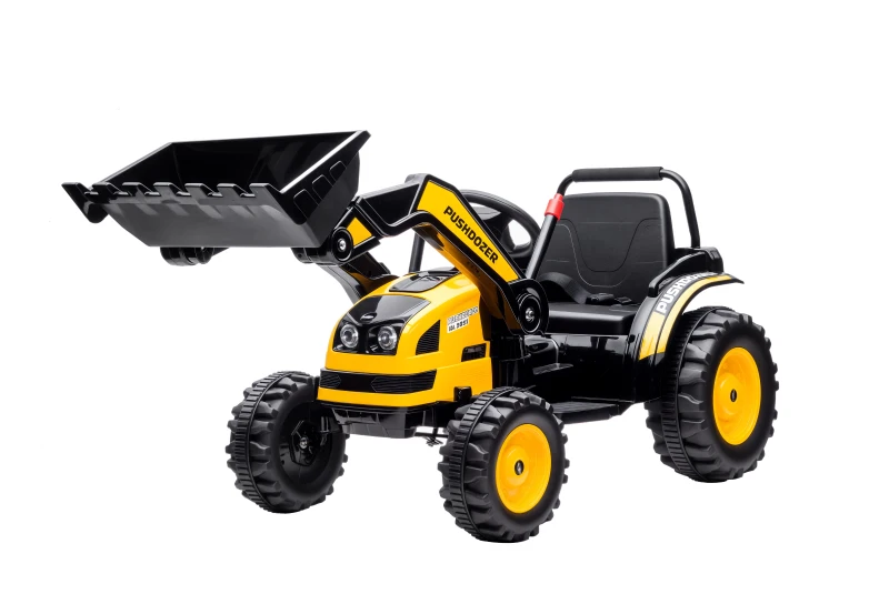 HOMCOM Kinder Elektrobagger Sitzbagger für Kinder Aufsitzbagger Geländewagen traktor elektrisch zum Fahren mit Musik Schaufel Armen 3–5 Jahre PP-Kunststoff Stahl Gelb 132 x 62 x 65 cm