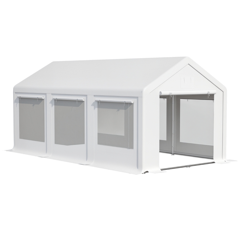 Outsunny Cenador de Jardín 4x3 m Pabellón con Techo de Ventilación 4 Cortinas Laterales con Puerta y 8 Orificio de Drenaje Gazebo de Aluminio para Exterior Patio Fiestas Gris