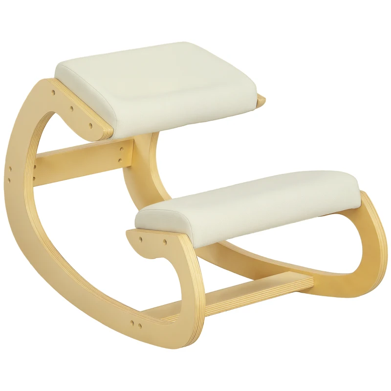 HOMCOM Scaun pentru Genunchi cu Mișcare de Legănare, Scaun Ergonomic Postural din Material Textil, 55x85x55 cm, Alb Crem