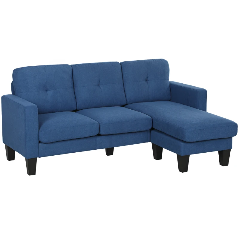 HOMCOM Divano d'angolo 3 Posti con chaise longue reversibile destra o sinistra, salotto, grande comfort, schienale trapuntato, blu