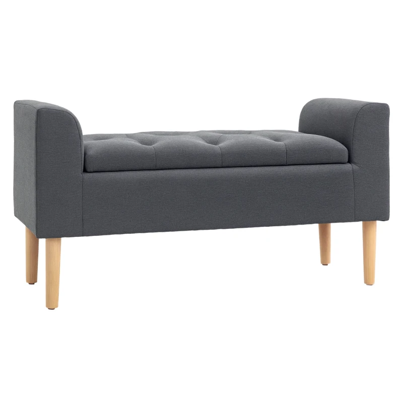 HOMCOM Banc coffre rangement capitonné banquette avec accoudoirs, banc de rangement pour la chambre à coucher, entrée, salon, charge 130 Kg dim. 116 x 44 x 58 cm gris foncé