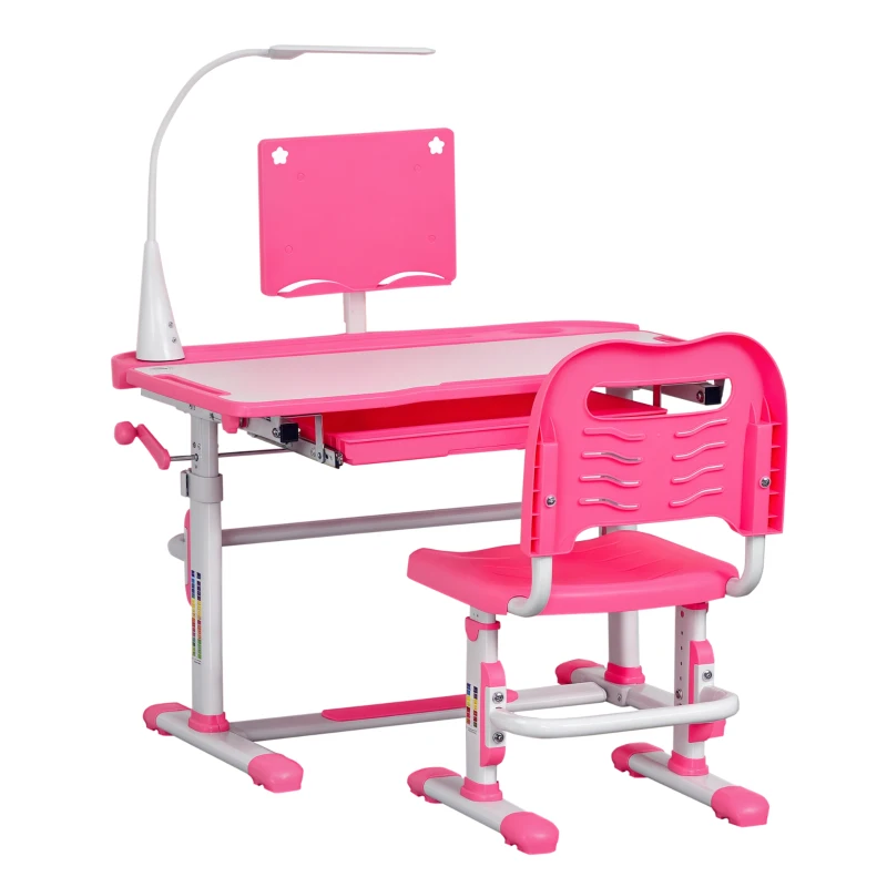 HOMCOM Escritorio y Silla para +6 Años con Altura Ajustable e Inclinable 80x49,5x82-104 cm y 35,5x43,5x63-73 cm Rosa