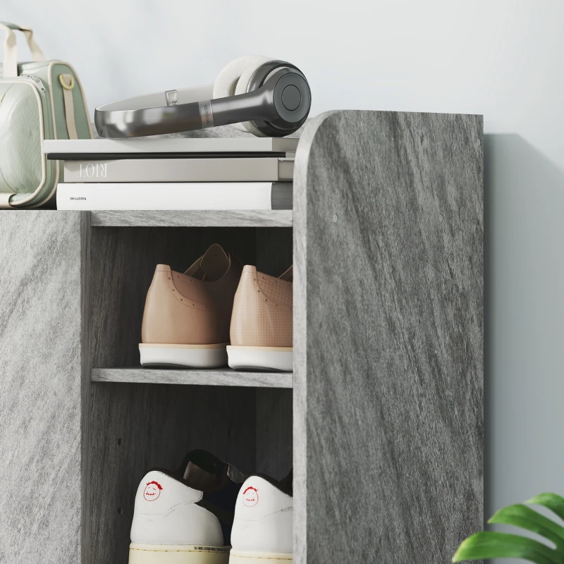 HOMCOM Schuhschrank für den Eingang mit 4 offenen Fächern und Doppeltürschrank - Verstellbares Regal