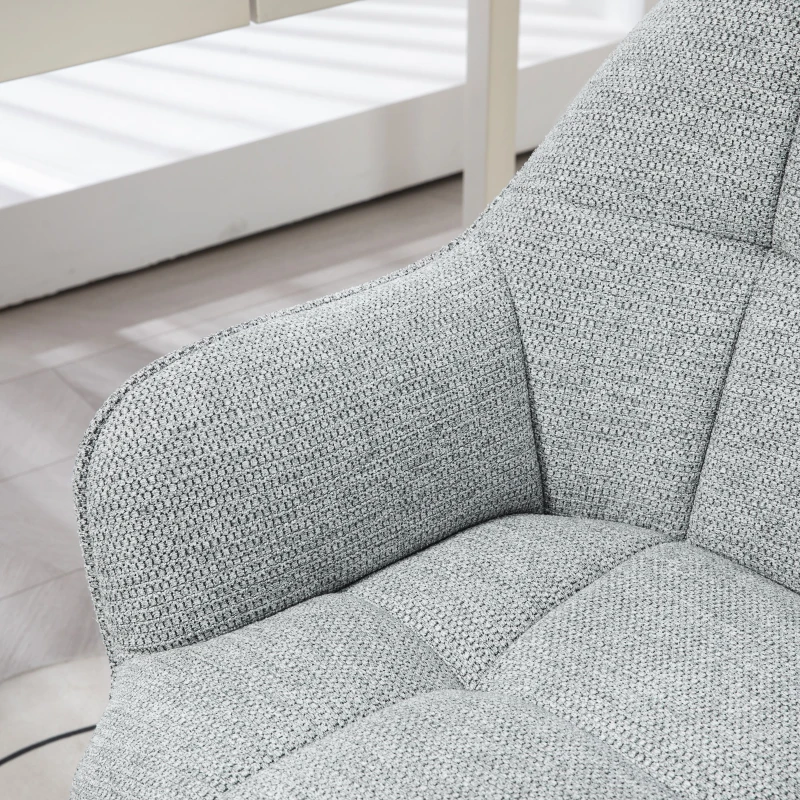 HOMCOM Scaun fauteuil de birou cu spătar și șezut capitonat reglabil în înălțime rotativ 360° bază neagră tapiterie țesătură gri