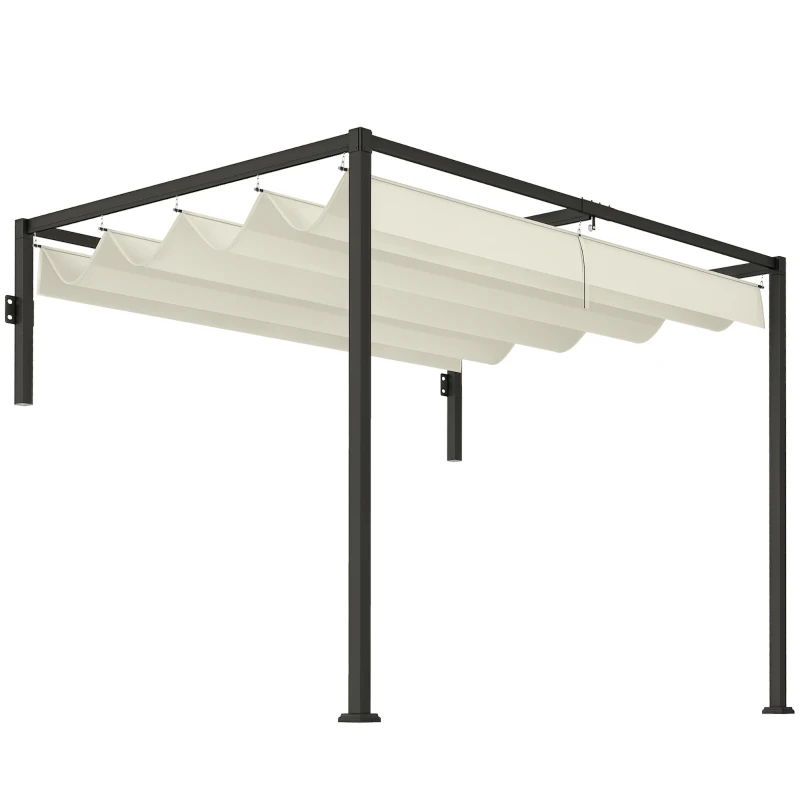 Outsunny Pérgola de Parede 297x211x220 cm Pérgola de Jardim com Teto Retrátil e Estrutura de Aço Pérgola Creme