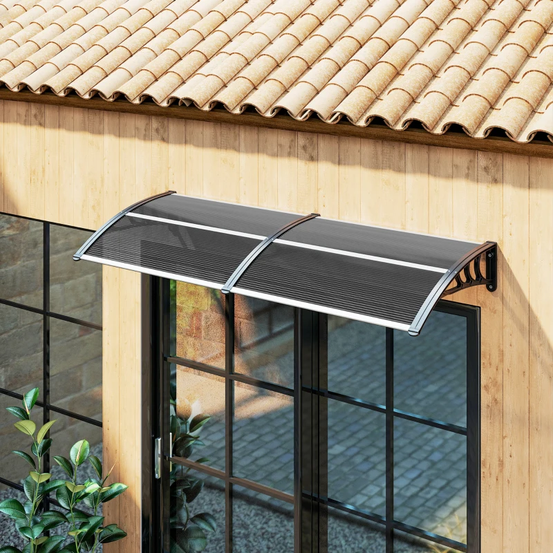 Outsunny Marquesina de Protección contra Sol y Lluvia 196x75x23 cm con Cubierta de Policarbonato para Puertas y Ventanas Negro