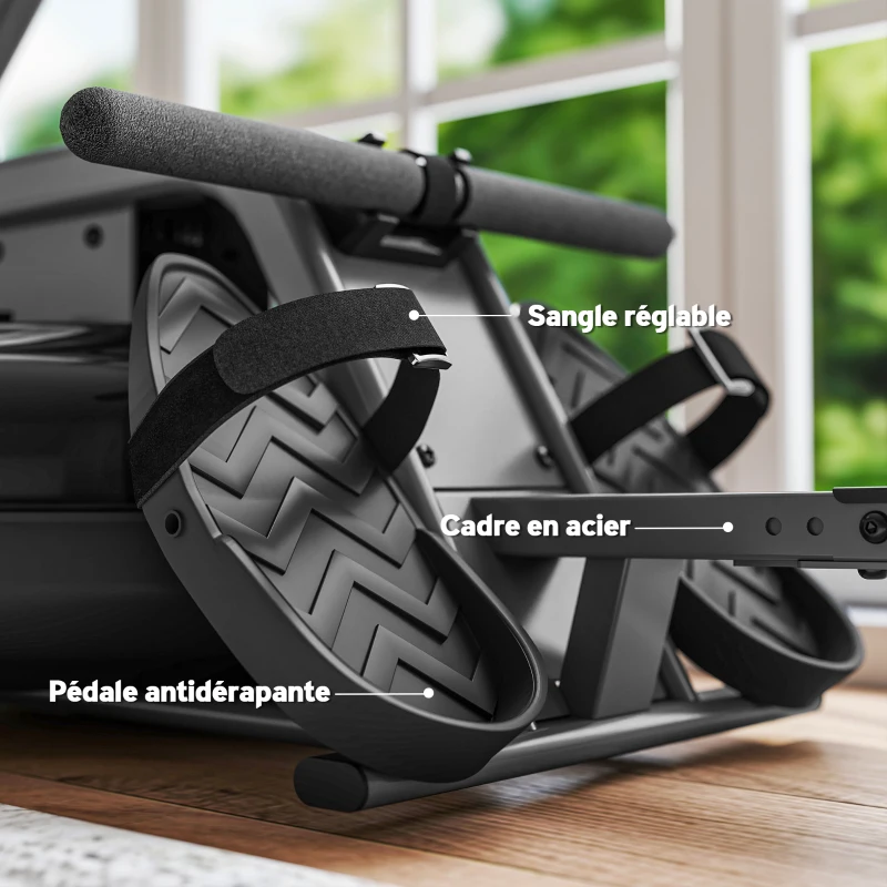 SPORTNOW Rameur pe apă rameur de fitness pentru apartament 6 nivele de rezistență, depozitare verticală, roți, 180x52x76cm negru