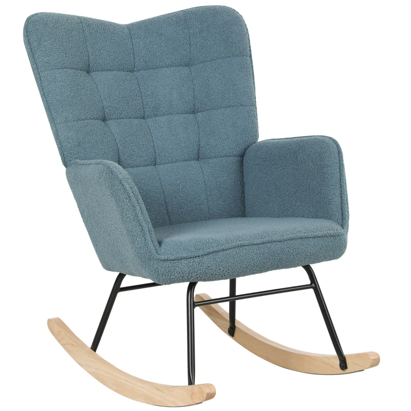 HOMCOM Fotoliu cu leagăn, formă ergonomică, leagăne din lemn solid, până la 120 kg, Albastru deschis