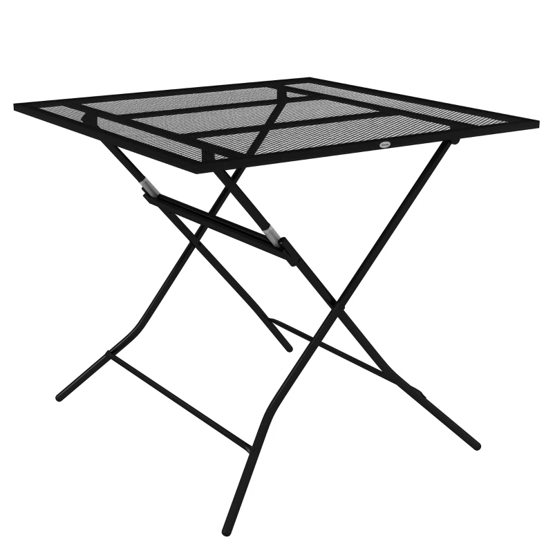 Outsunny Tavolo da Giardino Pieghevole Quadrato con Piano a Rete in Acciaio, 80x80x74cm, Nero