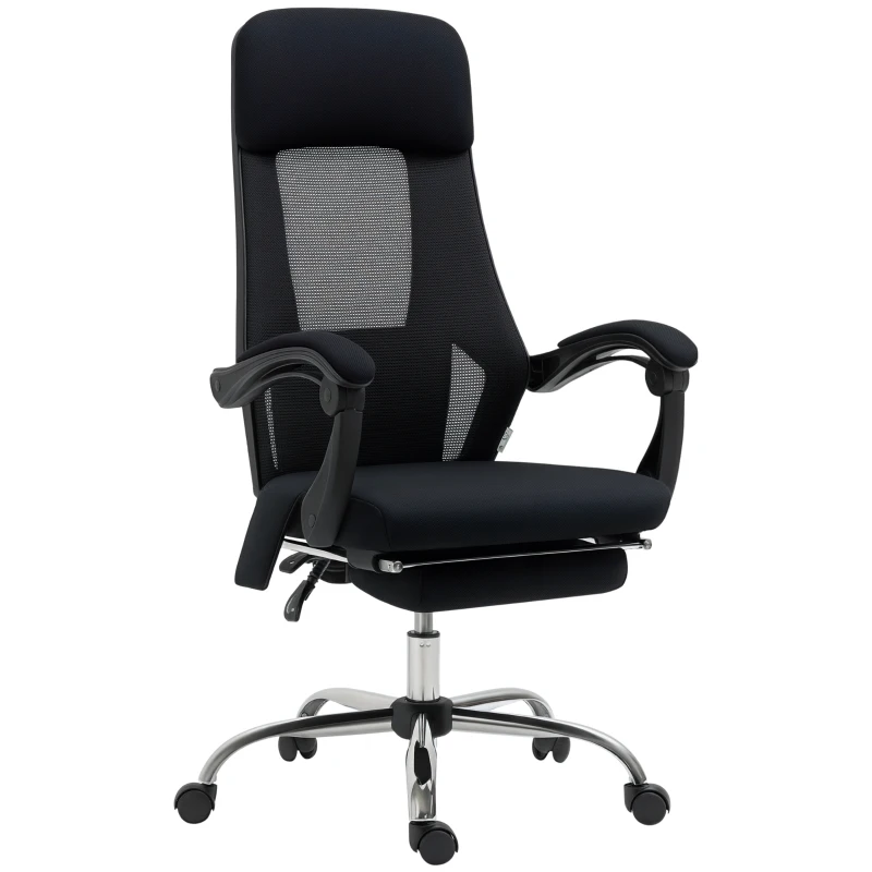 Vinsetto Bürostuhl mit Massagefunktion, Massagesessel, inkl. Fußstütze, 2 Vibrationspunkte, USB-Schnittstelle, Schwarz