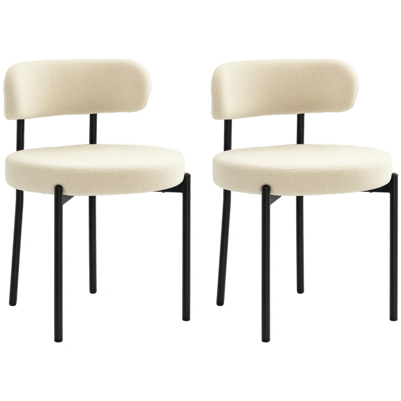 HOMCOM Set de 2 scaune de masă cu spătar din material textil și picioare din oțel 51 x 51 x 76 cm bej negru