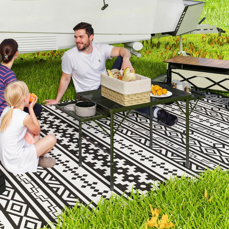 Outsunny Masă de camping pliabilă cu 2 rafturi laterale, înălțime reglabilă pentru camping, picnic, grătar, negru