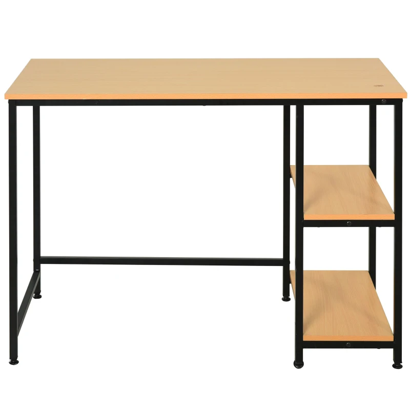 HOMCOM Mesa de Ordenador Escritorio para Oficina Estudio con Estantes de 2 Niveles Gran Superficie Patas con Protectores Regulables Antideslizantes 106x50x76 cm Color de Madera