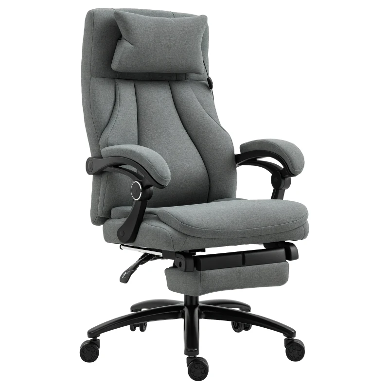 Vinsetto Fauteuil de bureau direction massant hauteur réglable dossier inclinable repose-pied intégré lin gris