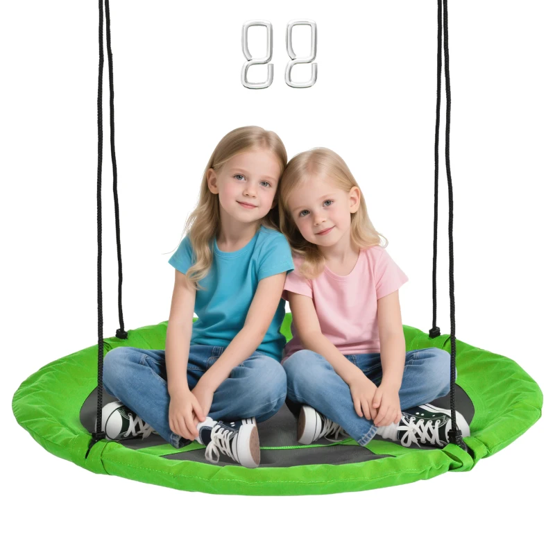 Outsunny Balançoire nid d'oiseau Ronde balançoire Panier Ø 110 cm 4 Anneaux Inclus métal époxy Oxford Haute densité Vert