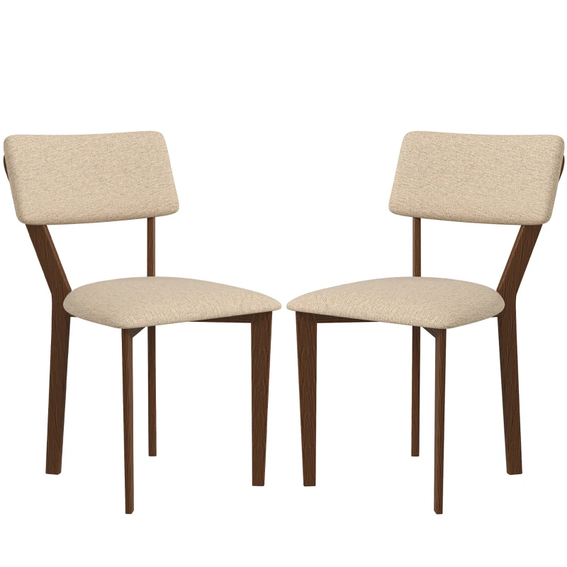 HOMCOM Set de 2 scaune de masă, scaune de bucătărie cu spătar, picioare din lemn, material textil aspect lin 49 x 56 x 85 cm bej