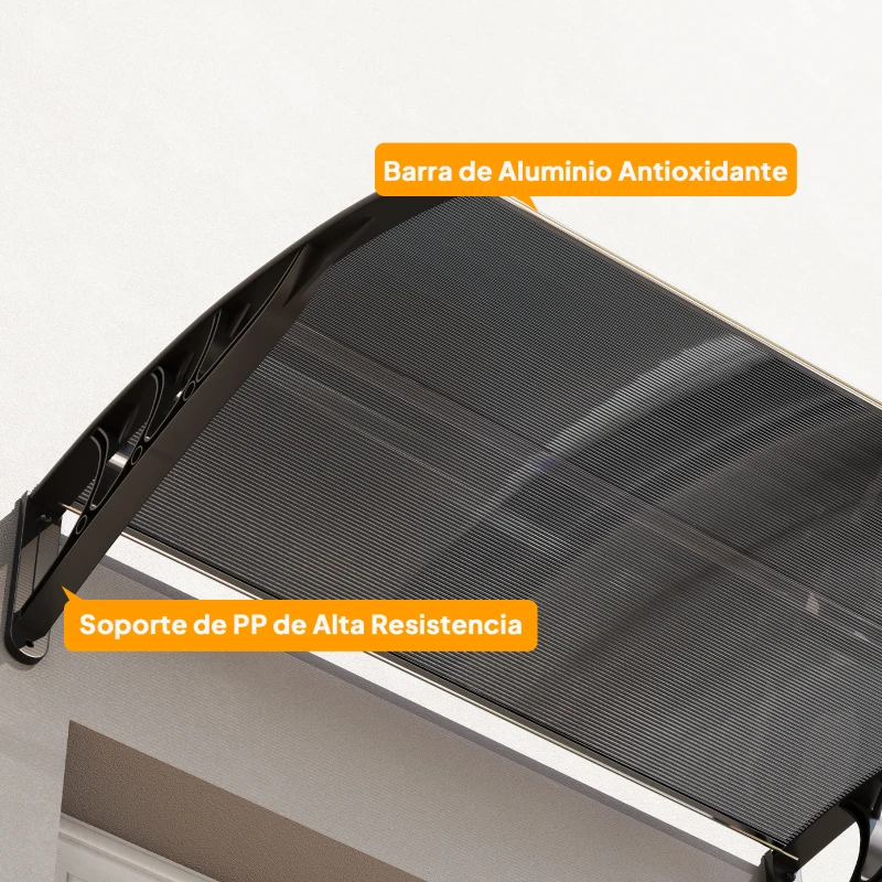 Outsunny Marquesina de Protección contra Sol y Lluvia 100x75x23 cm con Cubierta de Policarbonato para Puertas y Ventanas Negro