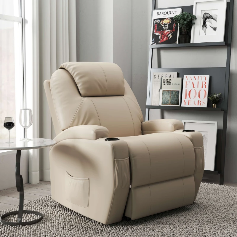 HOMCOM Fauteuil Luxe de Relaxation et Massage Inclinaison Dossier Repose-Pied électrique revêtement synthétique Crème