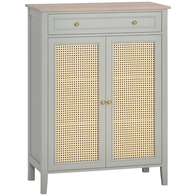 HOMCOM Meuble à chaussures meuble de rangement à chaussures meuble d'entrée avec 2 portes effet cannage tiroir 80 x 40 x 110 cm