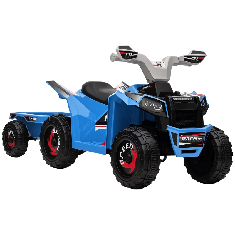HOMCOM Kinderquad, aufladbar, 2,5 km/h, mit Anhänger, 50 Min. Fahrzeit, für Kinder 1,5 bis 3 Jahre, Blau