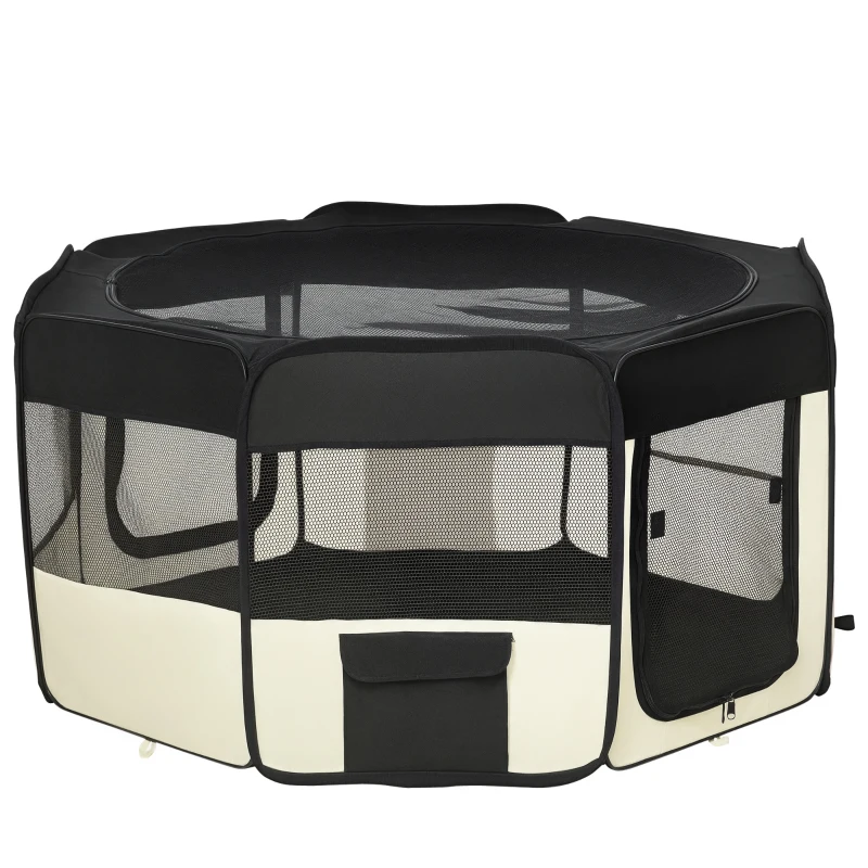 PawHut Parque Plegable para Perros de 8 Paneles Parque de Juego para Mascotas con Bolsa de Transporte Ø120x58 cm Negro