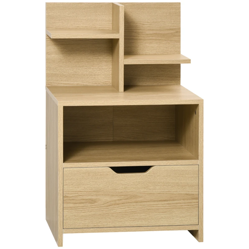 HOMCOM Mesita de Noche Mesilla de Noche Moderna con Cajón y Estantes de Almacenamiento para Salón Dormitorio 45x35x73cm Natural