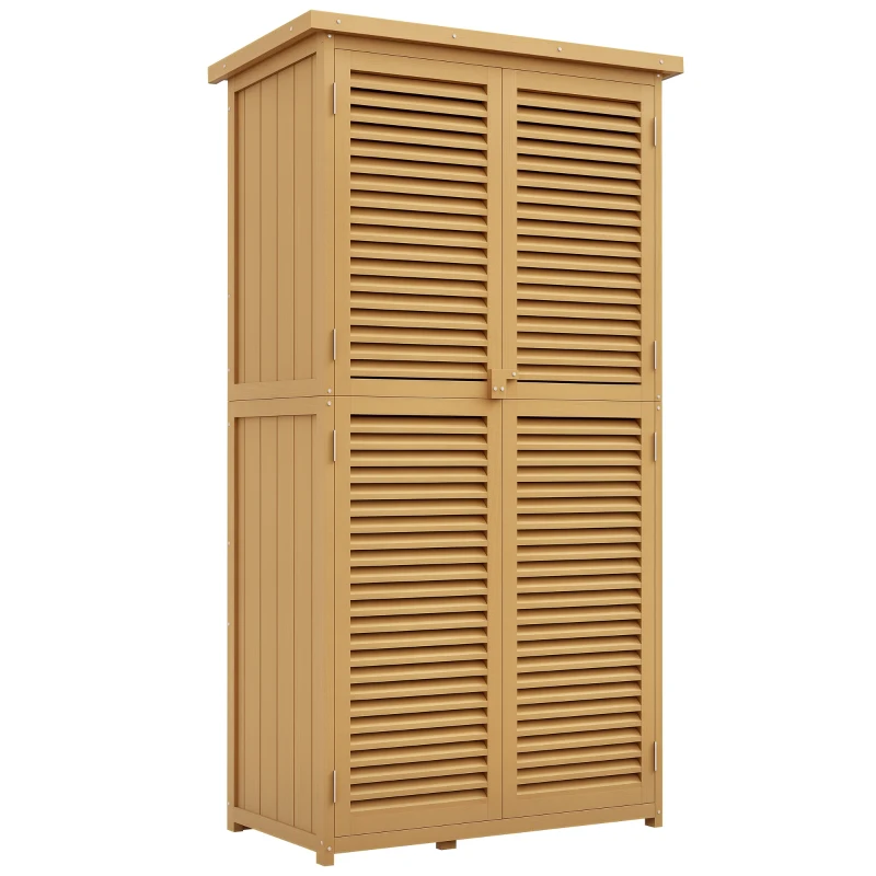 Outsunny Gartenkommode wetterfest, 2 Türen mit Schloss, Kiefernholz, 87L x 46,5B x 160H cm, Hellgelb(m-10)