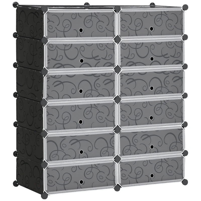 HOMCOM Mobile Scarpiera Modulare Salvaspazio, 12 Cubi 45x35x16 cm in Acciaio e PP, Nero e Bianco