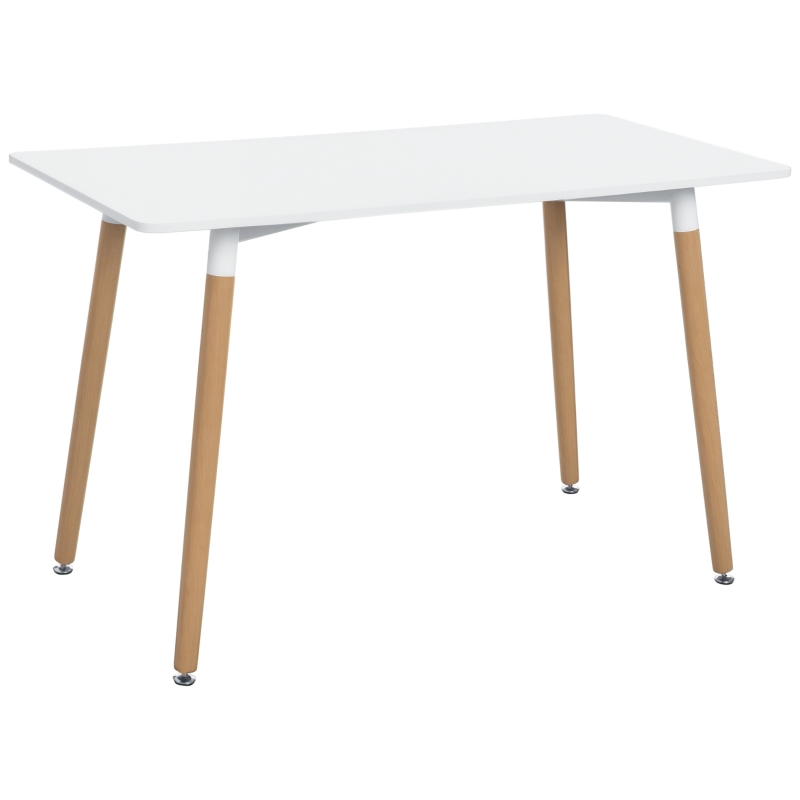 HOMCOM Mesa de Comedor Estilo Nórdico Mesa de Cocina con Patas de Madera de Haya Estructura de Metal 120x60x75 cm Blanco