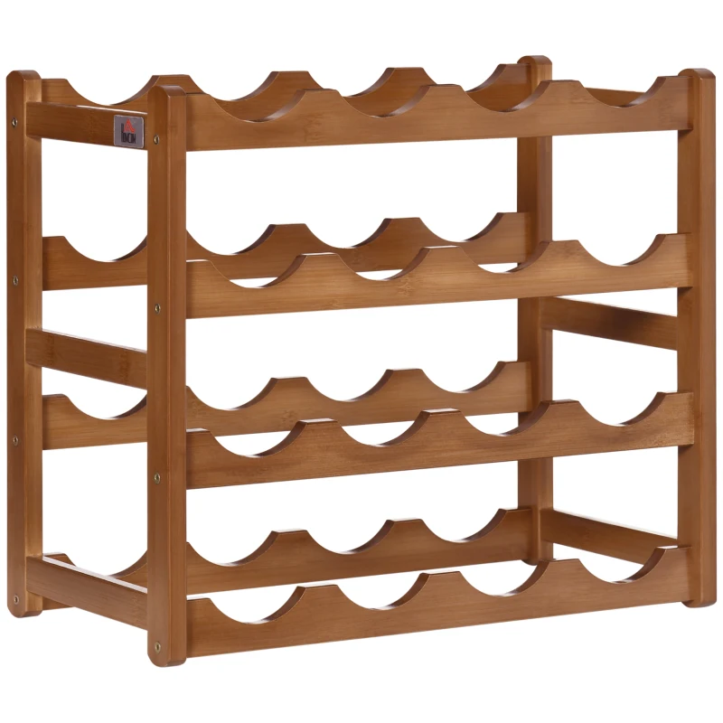 HOMCOM Suporte para 16 Garrafas de Bambu Prateleira para Garrafas de Vinho de 4 Níveis 43x23,5x38cm Marrom
