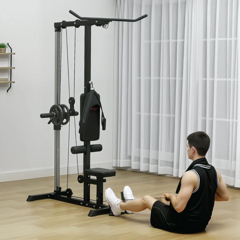 SPORTNOW Stație de forță pentru acasă, remuri, fără greutăți, aparat de fitness pentru acasă, oțel, piele artificială, Negru