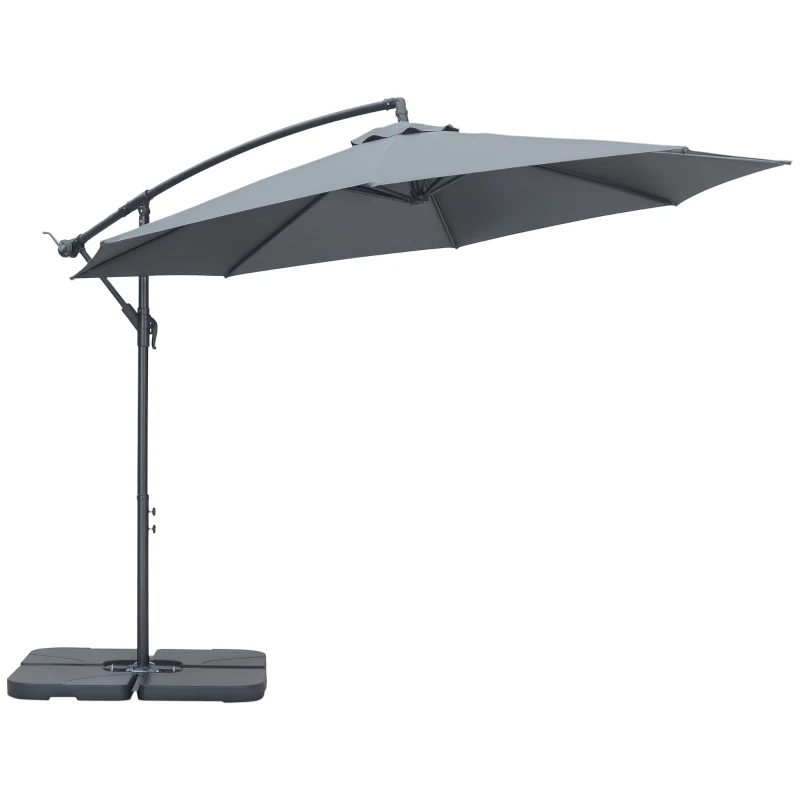 Outsunny Umbrelă de grădină deplasată octogonală pliabilă diametru 3 m, umbrelă de grădină cu suport în formă de cruce gri închis