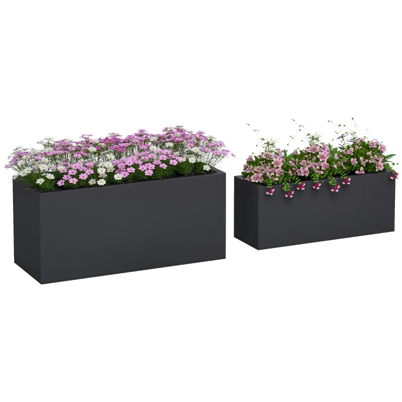 Outsunny Set da 2 Vasi da Giardino Rettangolari Impilabili per Esterno e Interno, Nero