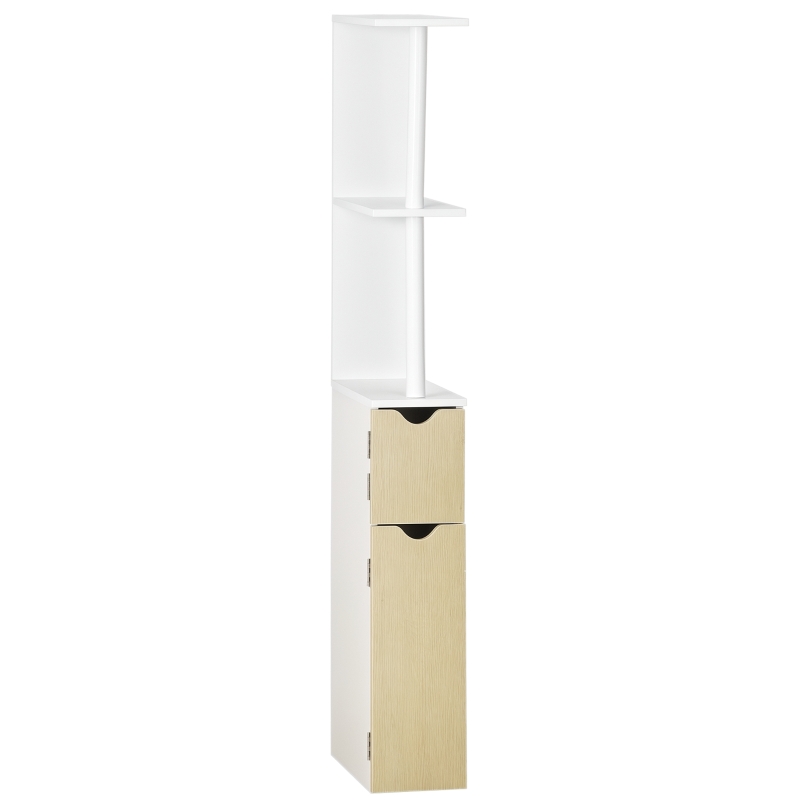 kleankin Colonna Bagno con 2 Ripiani e 2 Armadietti, Mobile Alto Salvaspazio 15.2x29.8x118 cm, Bianco e color Legno