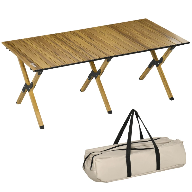 Outsunny Table de camping pique-nique jardin pliable en aluminium avec sac de transport - dim. 116L x 60l x 45H cm bois naturel