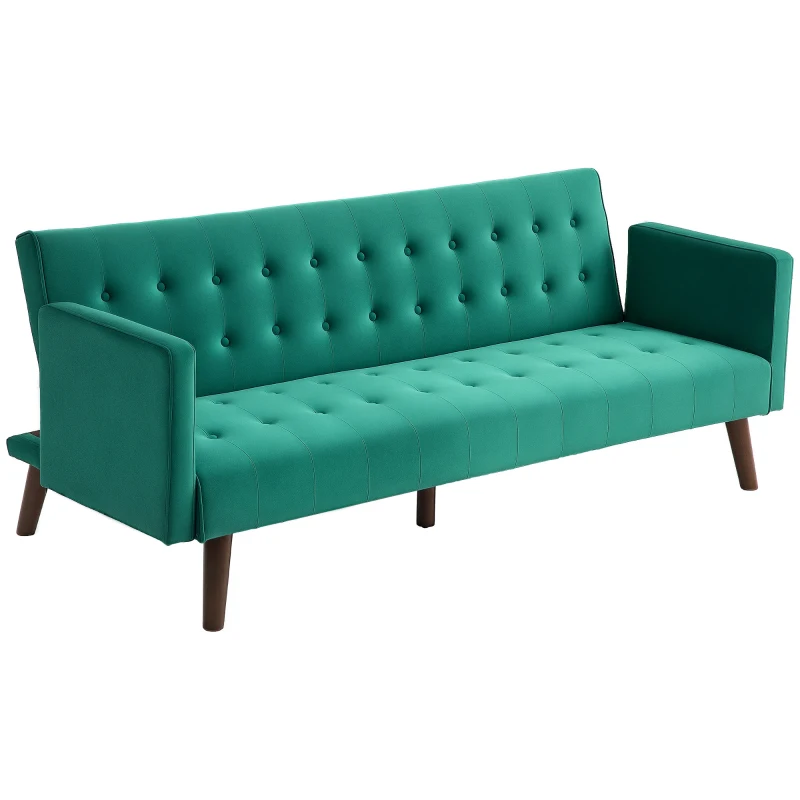 HOMCOM Canapé lit convertible 3 places, canapé élégant en tissu capitonné avec pieds en bois pour salon, chambre d'amis, vert
