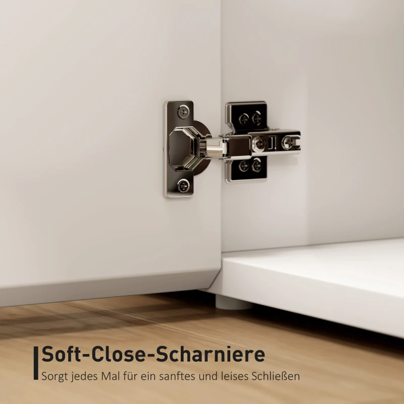 HOMCOM TV-kast voor 65-inch televisie, televisiekast met soft-close deuren, aanpasbare planken, kabeldoorvoeren, voor woonkamer, Wit(m-4)