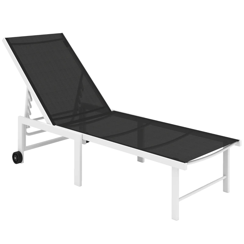 Outsunny Tumbona Reclinable de Jardín Exterior con Ruedas Respaldo Ajustable en 5 Posiciones y Marco de Acero 166x60x84 cm Gris